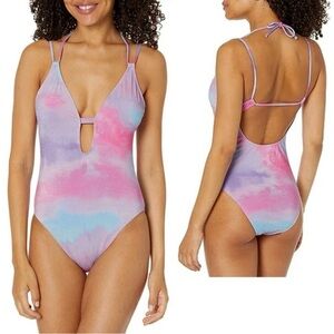 NWT New $ 114 BCBGeneration Glitter Tie Dye Double Strap Keyhole Swimsuit Size L